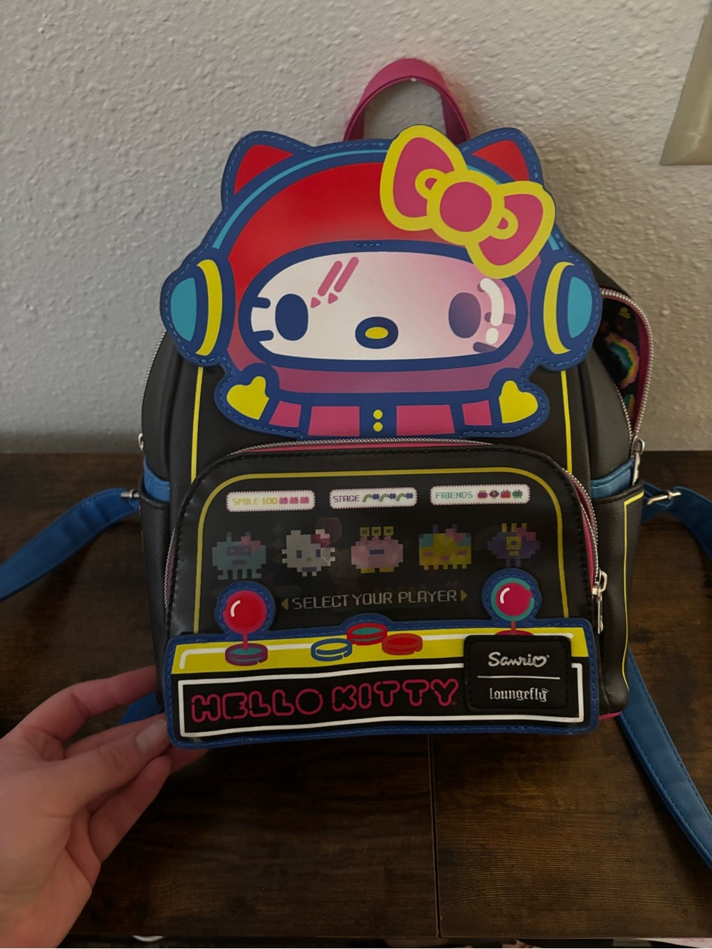Loungefly Hello Kitty Arcade Mini Backpack - Pink, Blue, Yellow & Black